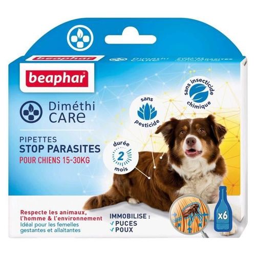 Beaphar Pipettes Stop Parasites Diméthicare - Pour Chien Moyen De 15-30 Kg - 6 Pipettes