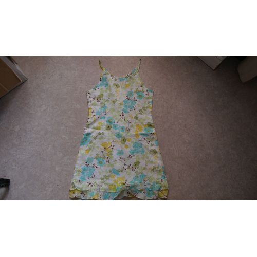 Robe Cfk Blanche À Fleurs Turquoise, Vert, Jaune 6 Ans Tbe