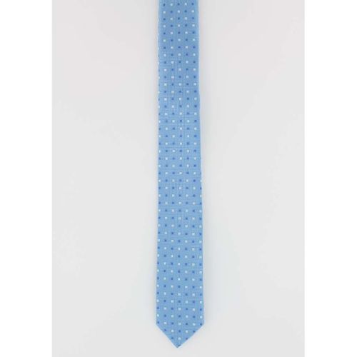Cotton Park - Cravate Fine En Soie Ciel Motifs Carrés - Homme