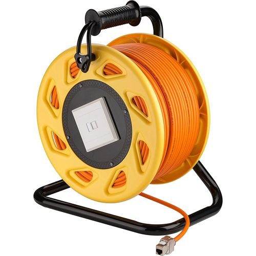 Goobay Enrouleur Câble Réseau portable RJ45 halogen-free CAT 7A S/FTP 50 m Orange