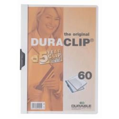 Durable Duraclip 60 - Chemise À Clip - A4 - Pour 60 Feuilles - Blanc Avec Couvercle Avant Transparent