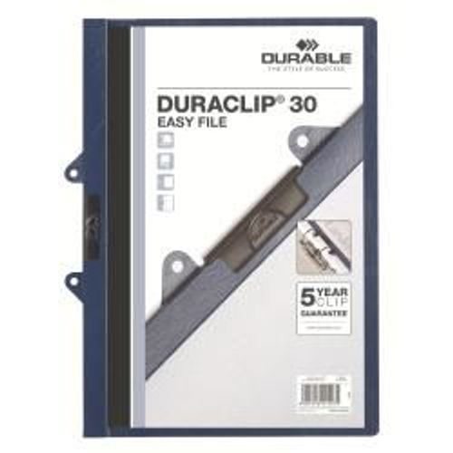 Durable Duraclip 30 Easy File - Chemise À Clip - A4 - Pour 30 Feuilles - Bleu Foncé Avec Couverture Avant Transparente