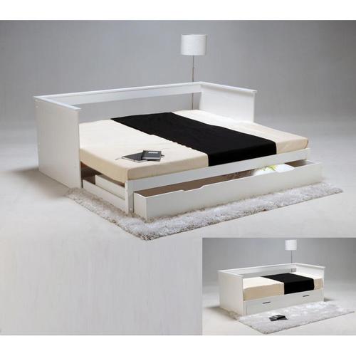 Lit Banquette Contemporain Extensible Blanc Lana Blanc