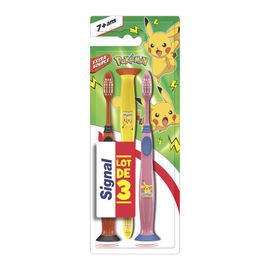 Pack De 3 - Signal Brosse À Dents Junior 7 + Ans Pokémon Extra Souple X3 