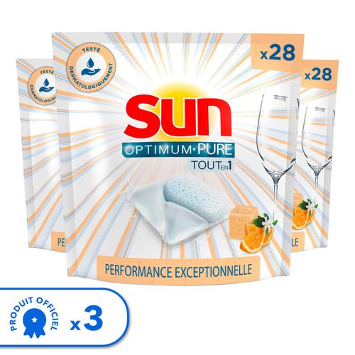 SUN - Lot 3x28 Capsules Lave-Vaisselle Optimum Pure Tout-En-1 Savon de Marseille Efficace en 1 Seul Lavage (84 capsules)