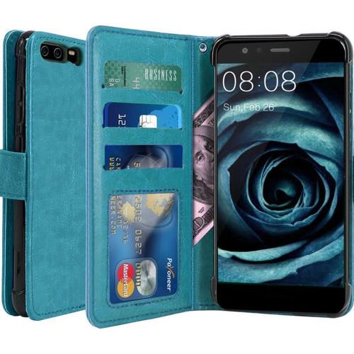 Housse Huawei P10 Plus, Housse Coque Etui De Luxe Portefeuille Porte Carte Et Billet Pour Huawei P10 Plus (Housse Luxe Bleu Lagon)