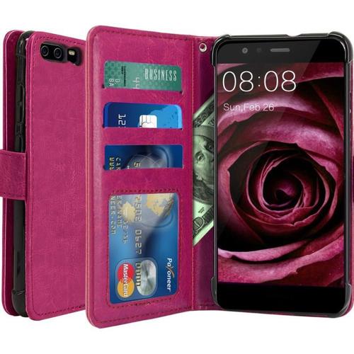 Housse Huawei P10 Plus, Housse Coque Etui De Luxe Portefeuille Porte Carte Et Billet Pour Huawei P10 Plus (Housse Luxe Rose)