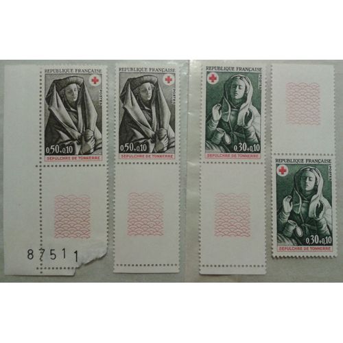 4 Timbres France Croix Rouge 1973 Yvert Et Tellier 2 N°1779 Coin De Feuille Numéroté/Bord De Feuille, 2 N° 1780 Bords De Feuille Neuf** Gomme Intacte