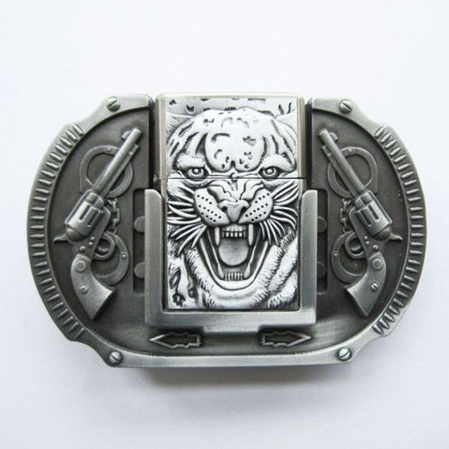 Boucle De Ceinture Tigre Et Pistolet Alu+ Briquet Petrole