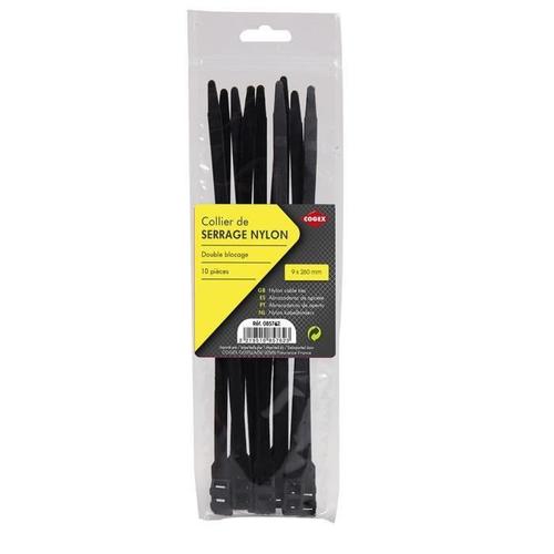 COGEX Collier de serrage nylon large - Noir - 9x260 mm - 10 pcs