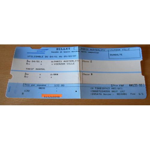 Billet Sncf Bleu Paris Austerlitz Vierzon