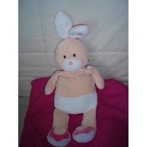 Lapin Saumon Et Blanc Marque Nounours 47 Cm