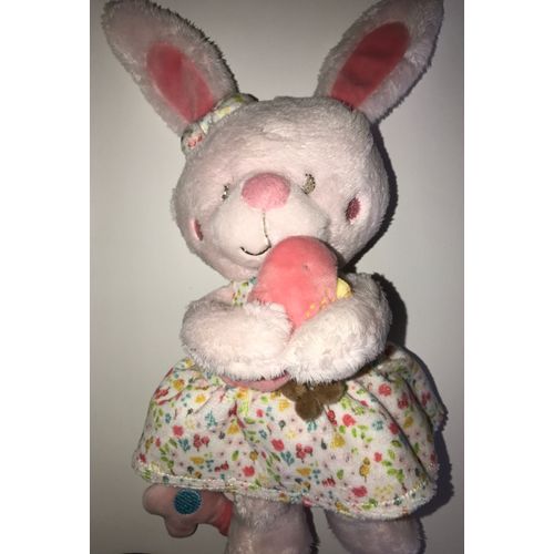 Doudou Musical Lapin Rose Tex Baby Fleurs Roses Tulipes Peluche Boite A Musique Oiseau Rose Bras Lapinette Robe Petite Fille Plush Soft Toys Pink Bunny Rabbit