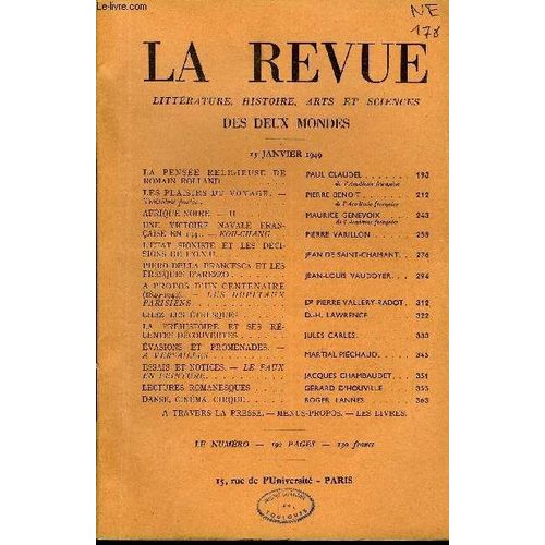 La Revue Litterature, Histoire, Arts Et Sciences Des Deux Mondes Deuxieme Annee N°2 - La Pensée Religieuse De Romain Rolland. Paul Claudel.De L'académie Française. Les Plaisirs Du Voyage. ¿ ...