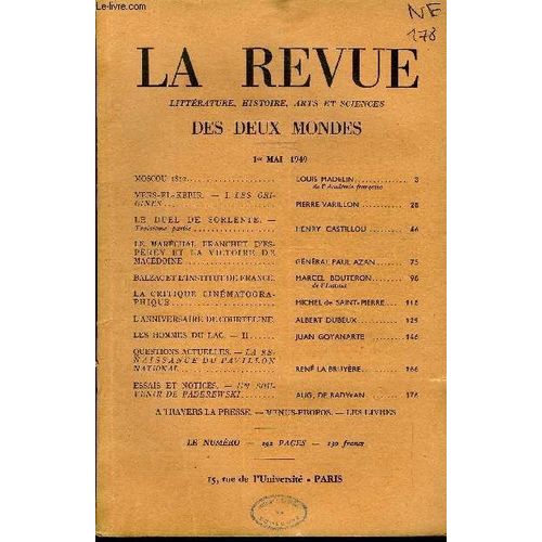 La Revue Litterature, Histoire, Arts Et Sciences Des Deux Mondes Deuxieme Annee N°9 - Moscou 1812. Louis Madelin..De L'académie Françaisemers-El-Kebir. ¿ I. Les Origines .. Pierre Varillon ...