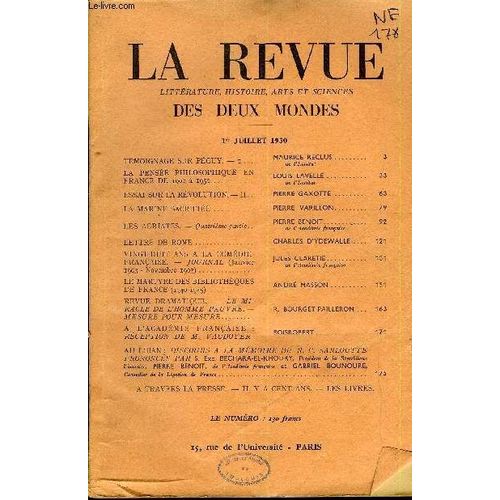 La Revue Litterature, Histoire, Arts Et Sciences Des Deux Mondes N°13 - Témoignage Sur Péguy. -I. Maurice Reclus. De L'institut.La Pensée Philosophique En France De 1900 À 1950. Louis ...