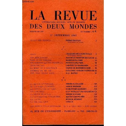 La Revue Litterature, Histoire, Arts Et Sciences Des Deux Mondes N°17 - Terre Des Hommes.. Pierre Dupuy..Ambassadeur Du Canada. Hugo. Jacques De Lacretelle. De L'académie Française. Les ...