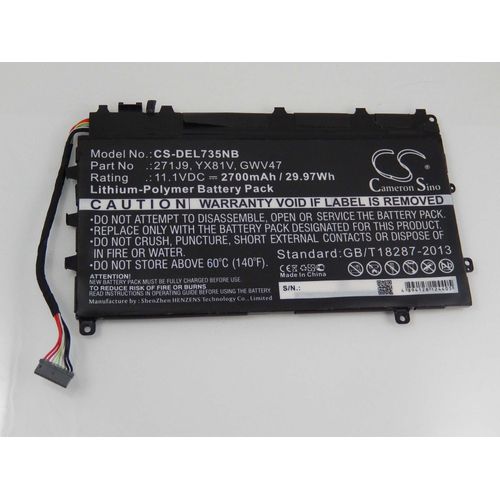 vhbw Li-Polymère batterie 2700mAh (11.1V) noir pour ordinateur portable laptop notebook Dell Latitude 13 7000, 7350