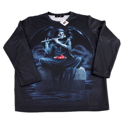 T-Shirt Imprimé Mort Ailée Manches Courtes Tissu Respirant Souple Gothique Punk Rock Grunge Emo Homme Femme