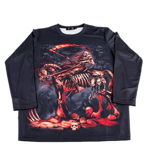 T-Shirt Imprimé Mort Cheval Squelette Manches Courtes Tissu Respirant Souple Gothique Punk Rock Grunge Emo Homme Femme