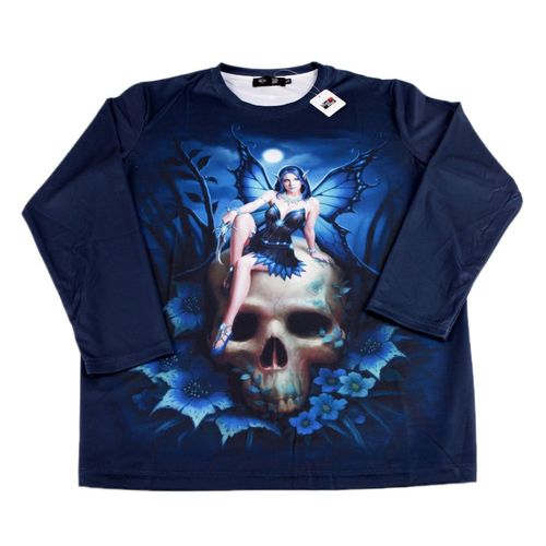 T-Shirt Imprimé Fée Crâne Tête De Mort Manches Courtes Tissu Respirant Souple Gothique Punk Rock Grunge Emo Homme Femme