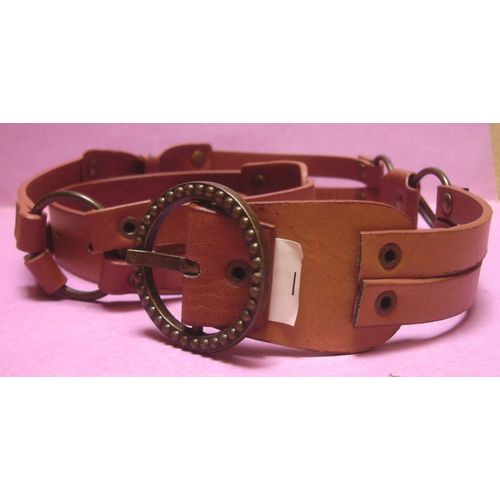 Ceinture Cuir Double Ligne Et Anneaux - Marron - 1 M X 3,5 Cm