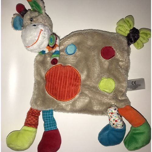 Doudou plat vache/girafe imprimé rond avec écharpe multicolore Nicotoy Simba Toys