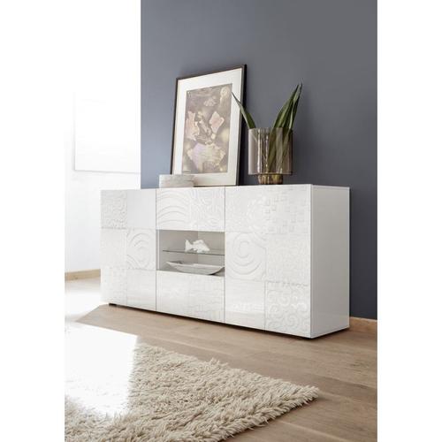 Buffet/Bahut Moderne 2 Portes/2 Tiroirs Laqué Blanc Brillant Orlane Blanc Laqué Brillant