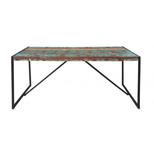 Table À Manger Industrielle En Bois Massif Recyclé Coloré Indonesie Multicolore (La Fabrication Du Meuble Étant Issu De Bois De Récupération, Le Coloris Peut Varié Et Être Légérement Différent De La Photo)