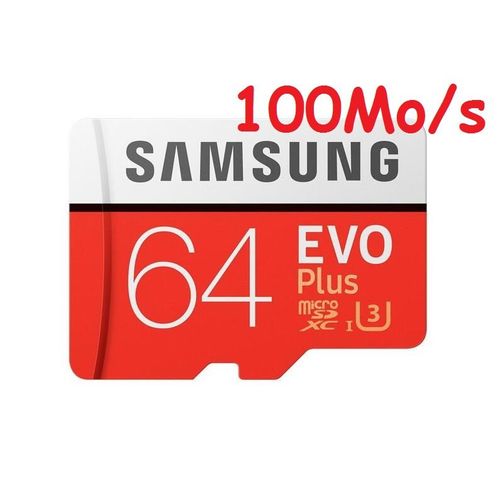 Carte mémoire micro SD SDXC Samsung 64 Go EVO plus 100MO/s UHS-1 Classe 10 U3 Adaptateur inclus