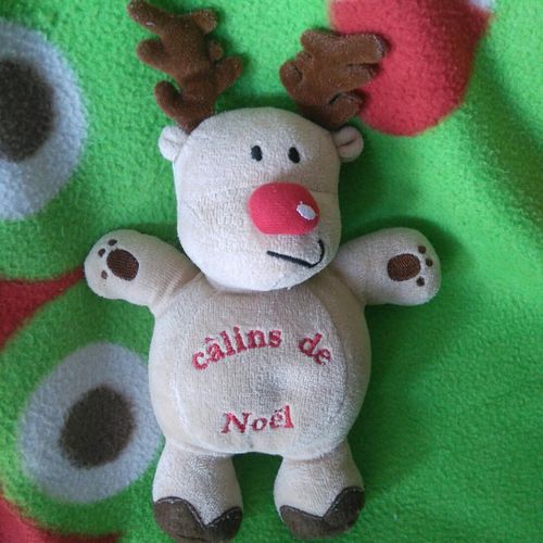 Doudou Elan Renne Cerf Caribou La Halle Kimbaloo Brodé " Calins De Noël "