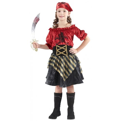 Déguisement Pirate Rayures Dorées Fille - Taille: M 7-9 Ans (120-130 Cm)