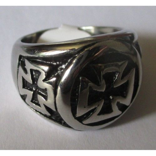 Bague 3 Croix Malte 13us Chrome Inox Chevaliere Homme