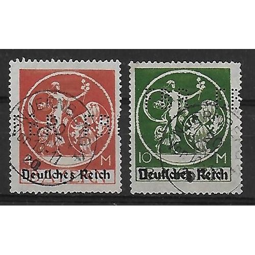 Allemagne Deutsches Reich 1920 : Déesse Et Armoiries - Série De 2 Timbres Oblitérés Perforés