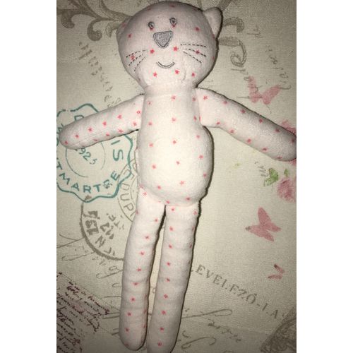Doudou Chat Blanc Étoiles Rose Fluo Bout'chou