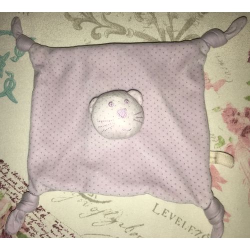 Doudou Chat Plat Parme Violet Lavande À Pois Bout'chou Peluche Jouet Éveil Bébé Chaton Carré