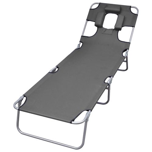 Transat Chaise Longue Bain De Soleil Lit De Jardin Terrasse Meuble D'extérieur Pliable Et Coussin De Tête Dossier Réglable Gris Helloshop26 02_0012870