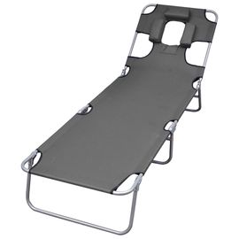 Transat Chaise Longue Bain De Soleil Lit De Jardin Terrasse Meuble D'extérieur Pliable Et Coussin De Tête Dossier Réglable Gris Helloshop26 02_0012870