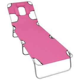 Transat Chaise Longue Bain De Soleil Lit De Jardin Terrasse Meuble D'extérieur Pliable Avec Coussin De Tête Acier Rose Magento Helloshop26 02_0012852