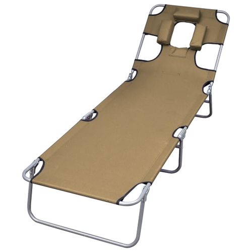 Transat Chaise Longue Bain De Soleil Lit De Jardin Terrasse Meuble D'extérieur Pliable Et Coussin De Tête Dossier Réglable Taupe Helloshop26 02_0012871