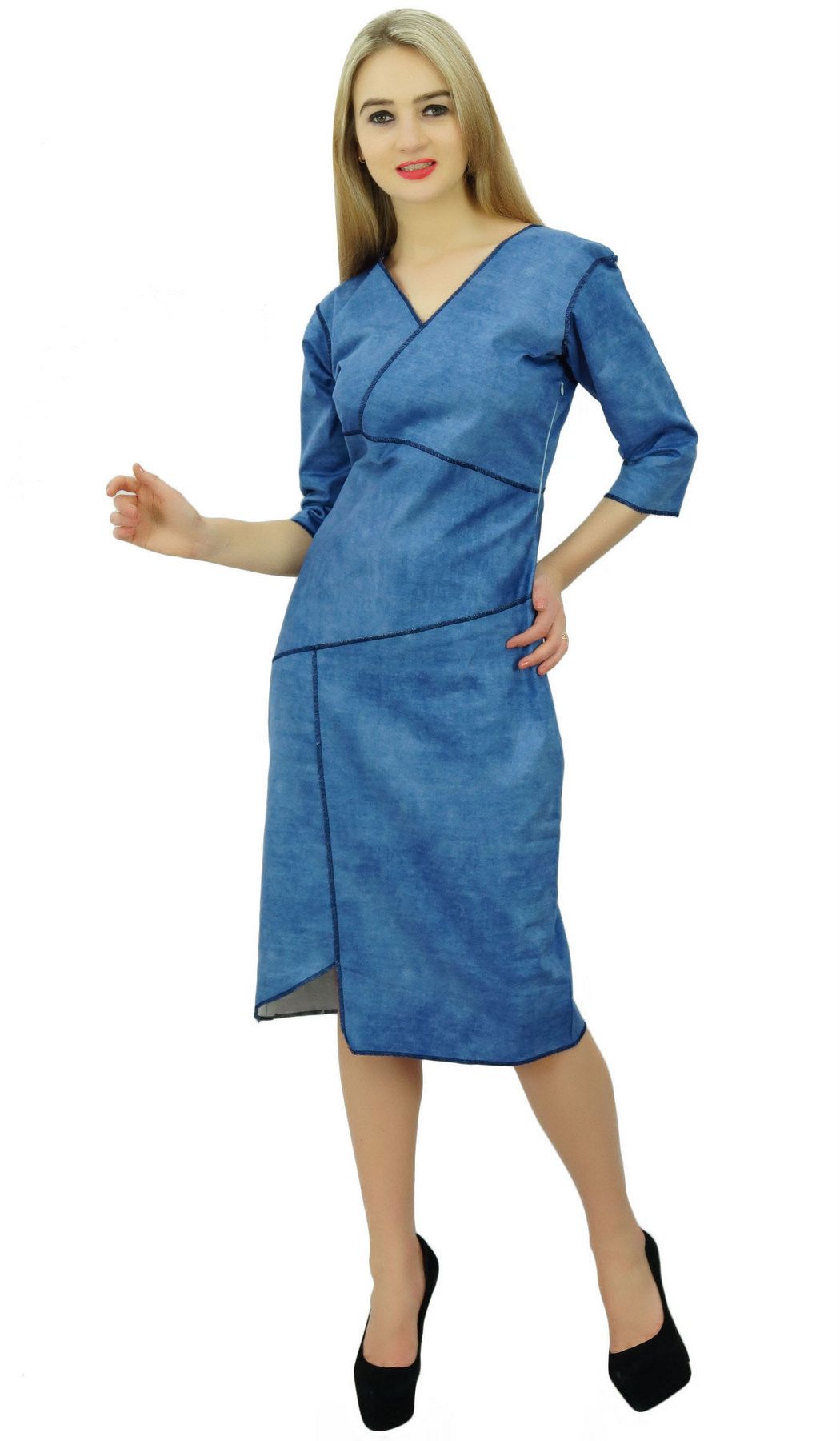 Bimba Femme Bleu Denim Robe Avec Poche Casual Cap manches chic-Zt2 