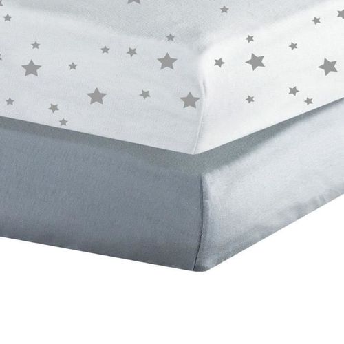 Trois Kilos Sept Lot De 2 Drap Housse - Etoiles / Gris