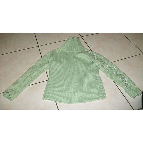 Pull Vert Clair Strass Paillettes Taille 6 Ans Avec Col Pour Etre Au Chaud En Hiver....