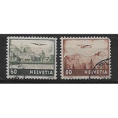 Suisse Poste Aerienne 1941 : Avion Survolant Le Lac Léman / Avion Survolant L'alpstein - Série De 2 Timbres Oblitérés