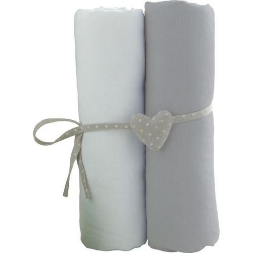 Babycalin 2 Draps Housse Bébé Blanc Gris 70 X 140 Cm Jersey 130gr/M²