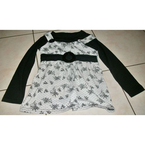 Tunique Noire Et Blanche Fleurs Taille 6 Ans ..