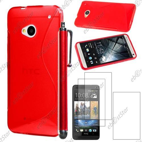 Ebeststar ® Pour Htc One M7 - Housse Etui Coque Silicone Gel Motif S-Line Protection Souple + Stylet + 3 Film Écran, Couleur Rouge [Dimensions Precises De Votre Appareil : 137.4 X 68.8 X 9.33mm, Écran 4.7'']