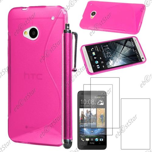 Ebeststar ® Pour Htc One M7 - Housse Etui Coque Silicone Gel Motif S-Line Protection Souple + Stylet + 3 Film Écran, Couleur Rose [Dimensions Precises De Votre Appareil : 137.4 X 68.8 X 9.33mm, Écran 4.7'']