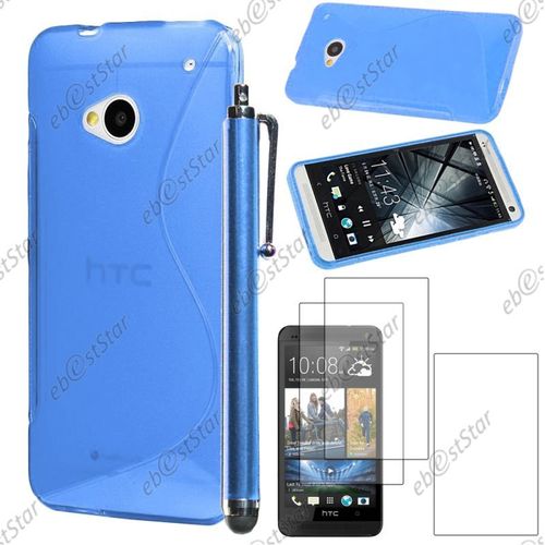 Ebeststar ® Pour Htc One M7 - Housse Etui Coque Silicone Gel Motif S-Line Protection Souple + Stylet + 3 Film Écran, Couleur Bleu [Dimensions Precises De Votre Appareil : 137.4 X 68.8 X 9.33mm, Écran 4.7'']