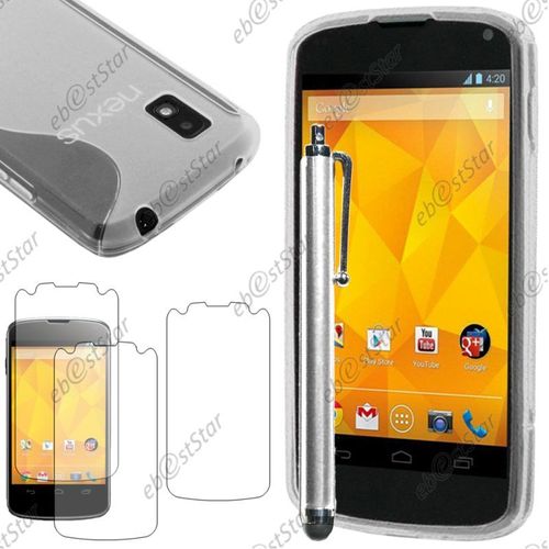Ebeststar ® Pour Lg Nexus 4 E960 - Housse Etui Coque Silicone Gel Motif S-Line Protection Souple + Stylet + 3 Film Écran, Couleur Transparent [Dimensions Precises De Votre Appareil : 133.9 X 68.7 X 9.1 Mm, Écran 4.7'']